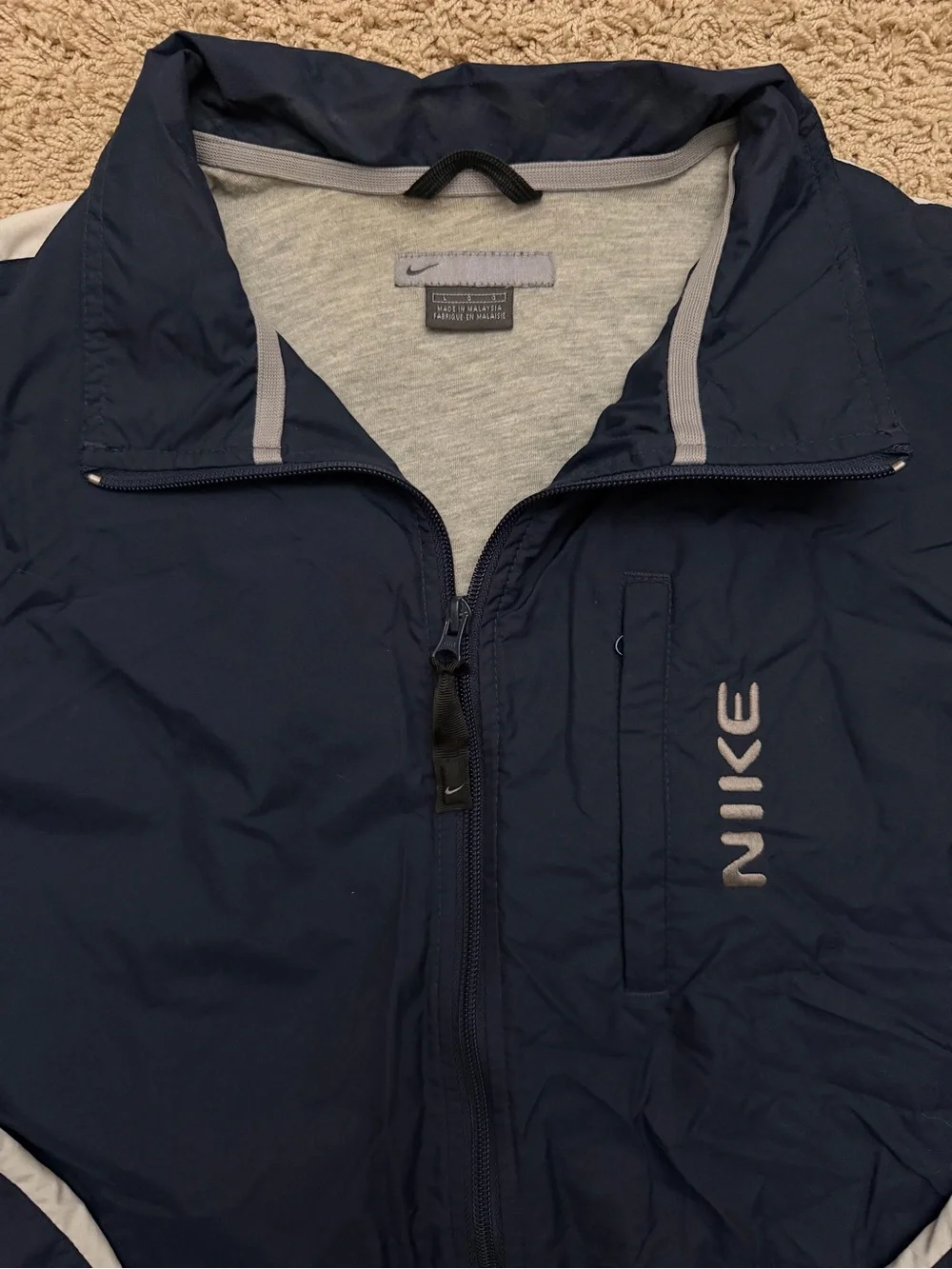Vintage Nike Navy Blue Nylon Rain Track Jacket Windbreaker Size Large Y2K